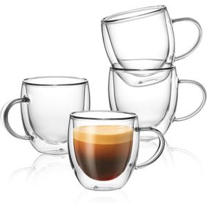 Sweese 5oz Double Wall Glass Espresso Cups Set of 4, Clear Glass Espresso Shot Cups Perfect for Cappuccino, Latte, Tea