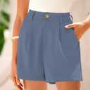 KIRUNDO Shorts for Women Dressy Casual Summer High Waisted | Elastic Waist, Pleated Design, With Belt Loop & Pockets, Wide Leg Tailored Work Shorts, Elegant Professional Office Outfits (Blue, XXL)