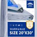 RAINDEWAY Tarps - 20x30 Feet, 5.5 Mil Thick, Multipurpose Waterproof Poly Tarp Cover with Metal Grommets and Reinforced Edges, Silver/Blue Large Tarp