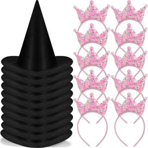 20 Pcs Princess Witch Party Favors, Princess Crowns Headband and Witch Hats Girls Fairy Wizard Dress up Costume for Party Decorations Gifts  (20)