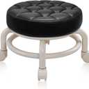 Round Rolling Low Stool- PU Leather Low Stool 360 More Comfortable Swivel with Thickened Sponge Cushion for Nail Salon, Pedicure, SPA and Home (Black)