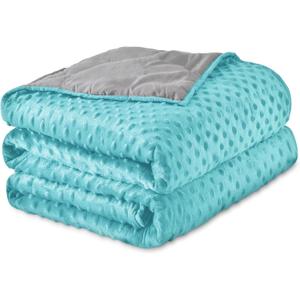 15LB Weighted Blanket with Cover for Adults 86"x 90", 2-Sided Microfiber Blanket with Premium Glass Beads for Deep Sleep, Cooling & Heating All-Season Thick Blanket (Aqua+grey)