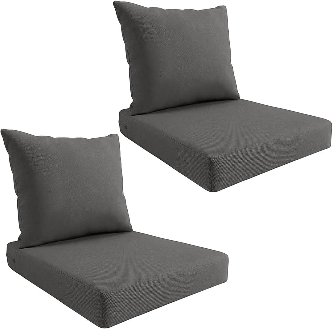 MHLATYOW QOutdoor Deep Seat Cushion Set, Weatherproof and Fade-Resistant Patio Chair Cushions, 24x24x4 in, 2-Piece Set, with Non-Slip and Outdoor Cushions, Suitable Chairs and loveseats (Dark Gray)