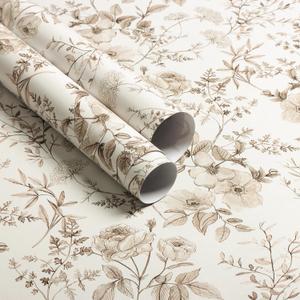 Erfoni 16.9" x118" Boho Floral Peel and Stick Wallpaper Beige Flower and Leaf Contact Paper Self Adhsive Removable Wallpaper Boho Botanical Wall Paper for Bedroom Cabinets Decor Vinyl Roll Waterproof