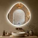 30 x 30 Inch LED Asymmetrical Bathroom Mirror with Lights, Irregular Backlit LED Vanity Mirror for Wall, 3 Color Lights, Anti Fog Mirror for Bathroom, Dimmable Light, Horizontal/Vertical