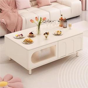 Rectangle Glass Coffee Table, Clear Coffee Table Modern Side Center Tables Furniture for Living Room,Oak