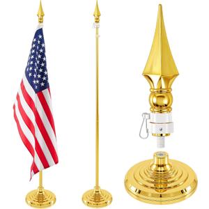 Moxweyeni 2 Set American Indoor Flag Pole Kit with Gold Base – 8FT