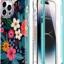 Esdot for iPhone 14 Pro Case with Built-in Screen Protector,Military Grade Rugged Cover with Fashionable Designs for Women Girls,Protective Phone Case 6.1" Blooming Flowers