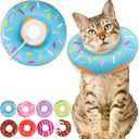 Cat Cone Collar Soft, Cute Cat Donut Collar After Surgery, Adjustable Kitten Recovery Cones to Stop Licking, Lightweight Neck Elizabethan Collars for Cats Kittens (Blue, Medium)