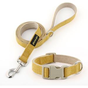 Plutus Pet Cotton Hemp Dog Collar and Leash Set, Adjustable Collar for Small, Medium, and Large Dogs, Heavy Duty and Soft on Skin, Yellow, M