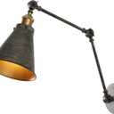 JONATHAN Y 7" Rustic Dark Gray/Brass Gold Classic Industrial Metal Adjustable Arm LED Wall Sconce for Bedside Reading, Farmhouse Swing Arm Wall Lamp with Metal Shade, Hardwired (JYL7462D)