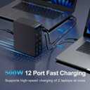 2 x 500W USB C Charger Block, 12-Port USB C Charging Station for Multiple Devices, Leather Texture Dual PD 65W Laptop Fast Charger Compatible with MacBook Pro/Air, iPad, iPhone,Galaxy and More, Black