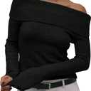 MakeMeChic Women's Off The Shoulder Sweaters Long Sleeve Knit Top Fall Jumper Pullover Tops (Black, L)