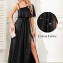 Women's Formal Evening Gowns Dresses Long Glitter One Shoulder Elegant A Line Split Wedding Guest Ball Dress (M)