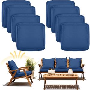 Mindsoft 8 Pcs 24"x24" Patio Cushion Covers Outdoor Cushion Covers Replacement High UV Resistant Anti Slip Waterproof Patio Chair Seat Slipcovers for Outdoor Furniture(Gray Blue)