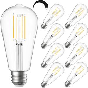 SHINESTAR 8-Pack Dimmable Vintage LED Edison Bulbs, 5.5W, 60W Equivalent, Warm White 2700K, ST58 Antique LED Decorative Filament Bulbs, E26 Medium Base, 80+ CRI, Clear Glass Style for Home