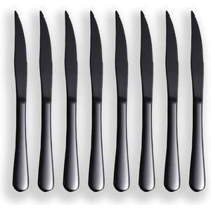Kyrtaon Black Steak Knife Set, Serrated Titanium Plating Stainless Steel Sharp Knives, Dinner Set of 8, Dishwasher Safe Sturdy and Easy to Clean