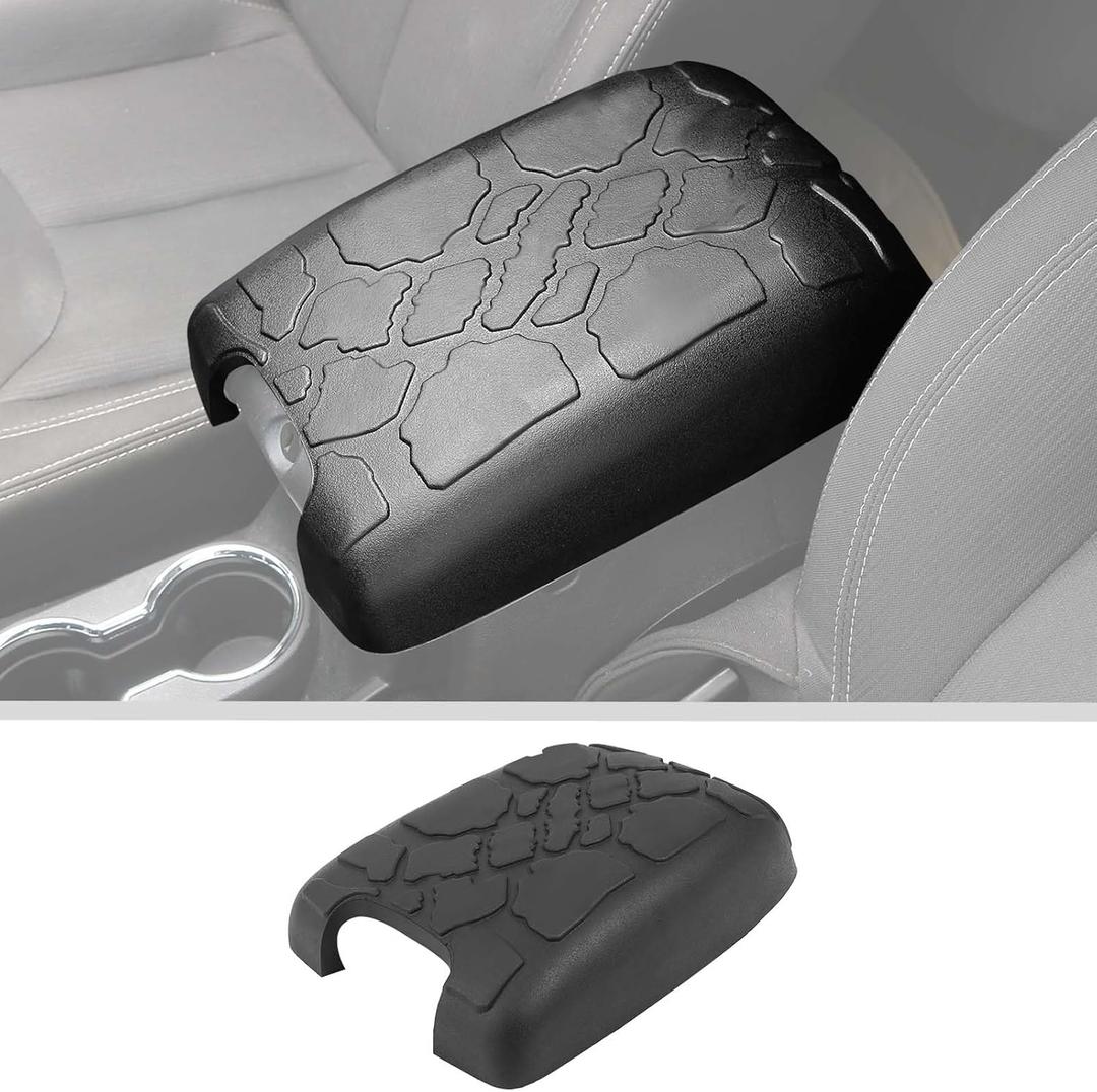 JWWY Armrest Cover Case Pad Center Console Cover Decoration Protective Cover Trim Fit for 2011-2017 Jeep WranglerJK Interior Accessories Black Rubber