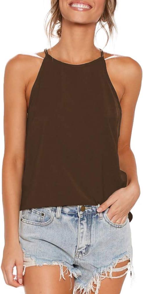 THANTH Womens Tanks Tops Halter Summer Sleeveless Shirts Casual Basic Tee Shirts High Neck Tank Tops