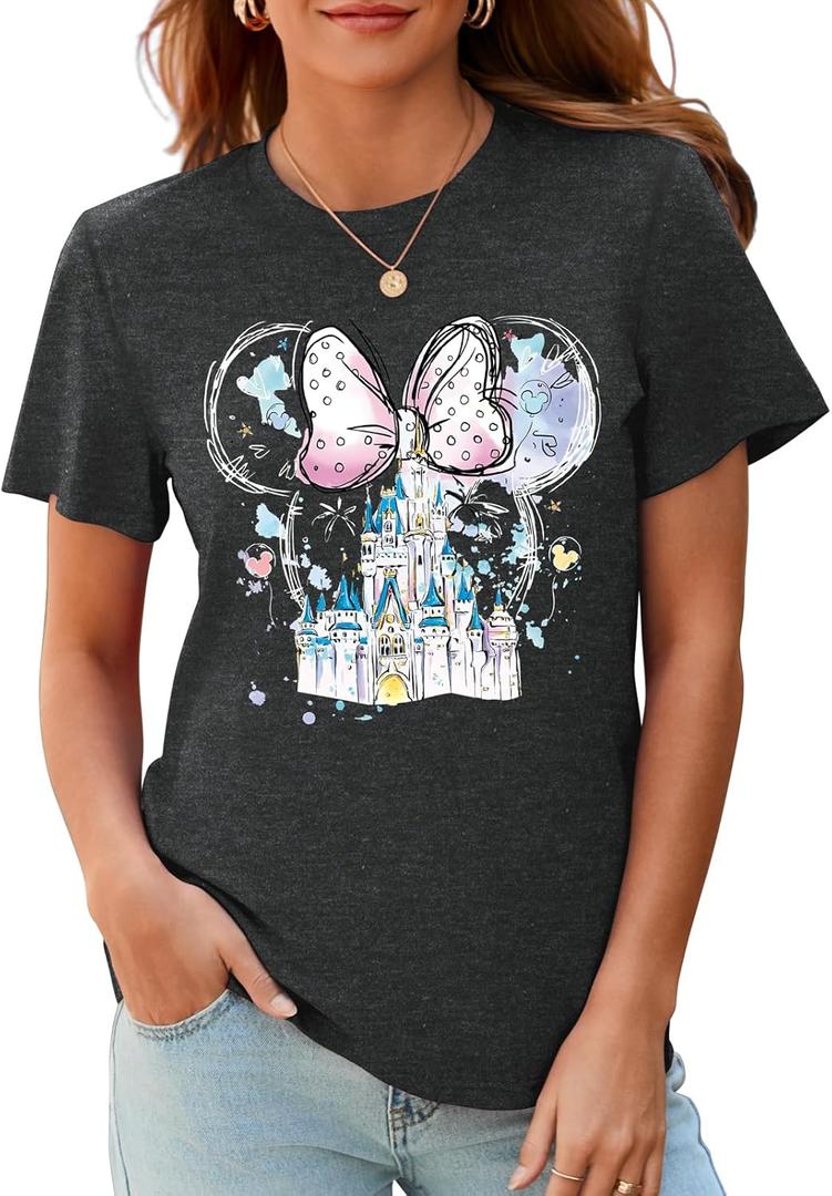 Magical Shirt for Women Magic Kingdom T Shirt Family Vacation Tee Princess Castle Casual Short Sleeve Tops (XX-Large, Dark Gray-005)