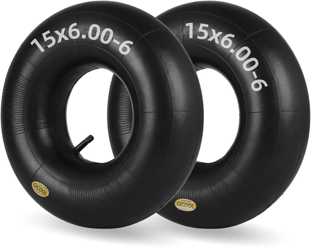 GICOOL 15x6.00-6 Inner Tube(2-Pack), Replacement Lawn Mower Tire Tubes, Heavy-Duty Inner Tube with TR-13 Valve Stem - for Ride-on Mower, Yard Trailers, Tractors, Go Karts, Golf Carts, ATVs and More