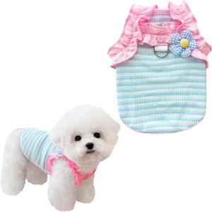 Spring and Summer pet Dog Tank Top Suspender Thin Flower Stripe Dopamine Color Matching Small Dogs and Cats Universal Breathable and Comfortable pet Clothing (XXL, Pink)