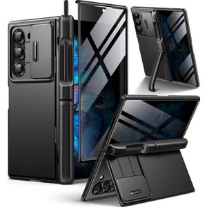 BERFY for Samsung Galaxy Z Fold 6 Case with Privacy Screen Protector, [2 Invisible Kickstand]Built-in S Pen Holder and Slide Camera Cover, [Anti Spy]Full-Body Shockproof Phone Case for Z Fold 6, Black