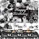 Miidenks 21st Birthday Decorations Set for Man Women,Black Silver Happy 21 Birthday Party Supplies with Birthday Backdrop Banner Birthday Tablecloth 21 Number Balloons for Her Him