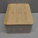 ZICOTO Beautiful Bread Box With Wooden Lid For Your Kitchen Countertop - Spacious Container Perfectly Stores Your Homemade Bread, English Muffins & Bagels - Quality Cutting Board Lid Keeps Loaf Fresh (Fog)