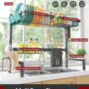 Sakugi Over The Sink Dish Drying Rack - Adjustable 2 Tier Large Capacity Stainless Steel Drainer with Cutlery & Utensil Holders, Kitchen Storage & Organization, 30"-33.9" L x 11" W x 21.5" H, Gray, Standard - 3 Baskets