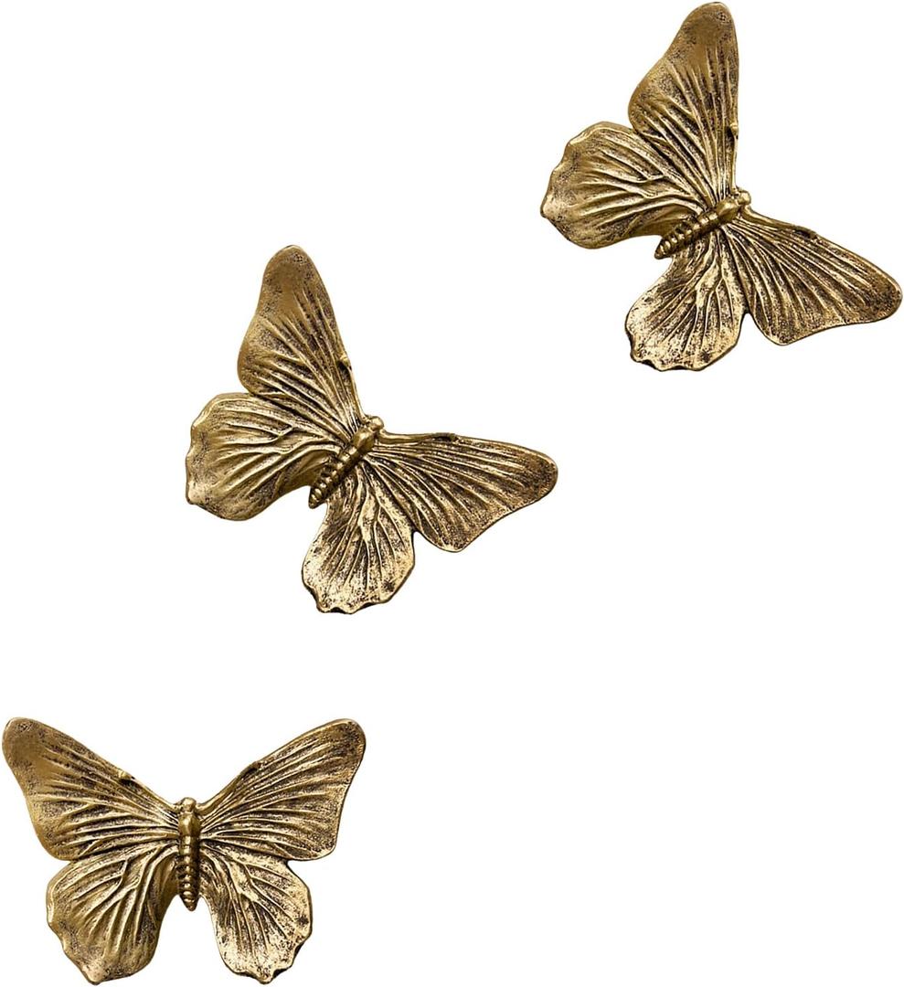 GUSFREUD 3D Butterfly Wall Decor Set Resin Wall Decorations for Living Room, Bedroom, Garden, Yard, Outdoor and Gallery Walls - Antique Copper - Set of 3
