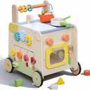 Wooden Baby Walker 3-in-1 Push Toy for Toddlers, Montessori Sensory Activity Center with Pretend Kitchen, Adjustable Speed Learning Walker, Safe Wooden Toy, Ideal Gift for Boys and Girls