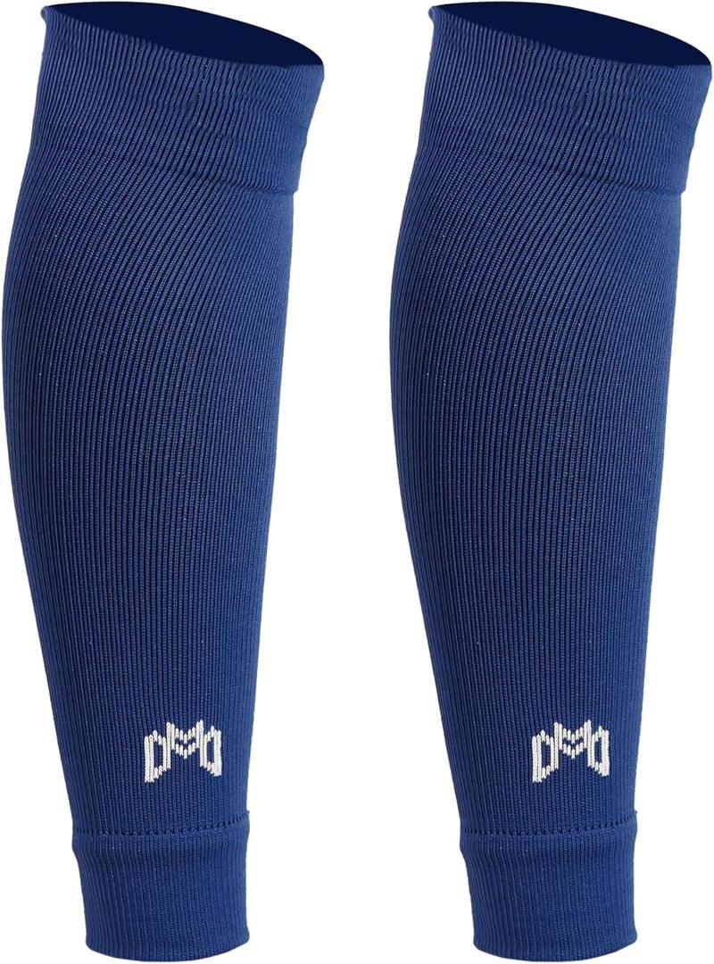 Pre Cut Soccer Sock Sleeves, Companion for Soccer Grip Socks, Securely Holds Shin Guards, Compression Leg Warmer (One Size, Navy)