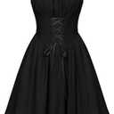 Scarlet Darkness Renaissance Dress Women Chiffon Spaghetti Strap Corset Dress, Extra Large, Black 