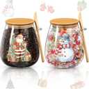 Pickmesh 2 Sets 34 oz Christmas Glass Storage Jars with Airtight Bamboo Lid and Spoon Christmas Decorative Container Xmas Canister for Kitchen Countertop Decoration Cookies Snacks Candy(Santa)