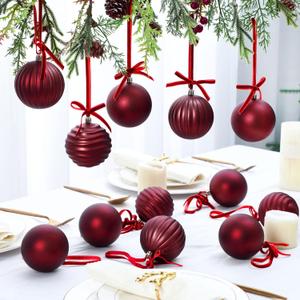 GlikCeil 12 Set Burgundy Ball Ornaments for Christmas Tree Velvet Bows Xmas Tree Ball Neutral Hanging Decoration for Festival Holiday Party Wreath Home(3.15 Inch)