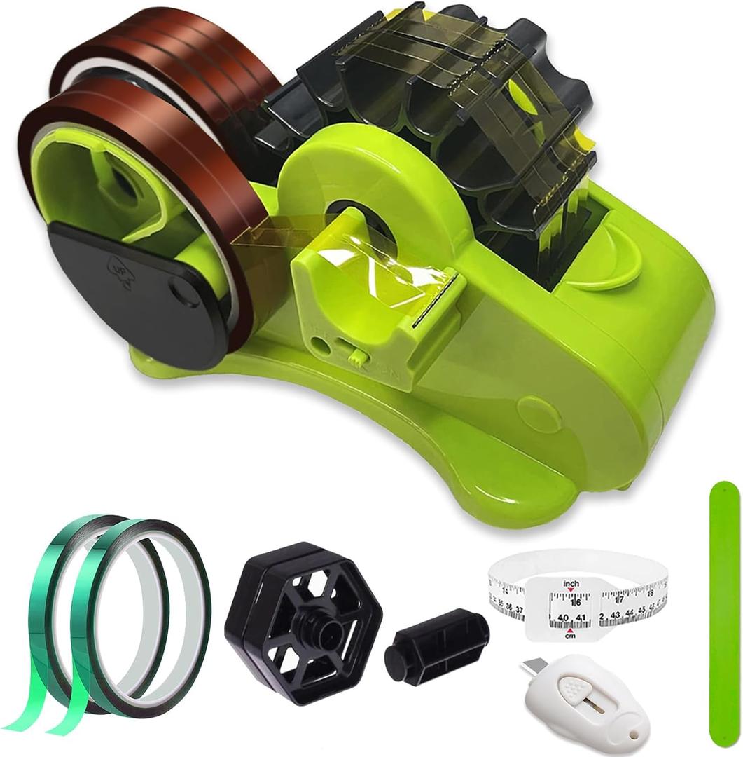 MECOLOUR Multi-Roll Heat Tape Dispenser 6 pcs Sublimation 1" + 3" Core Double Reel Cores Sublimation for Heat Transfer Tape, Semi-Automatic Tape Dispenser with Compartment Slots Set -Green