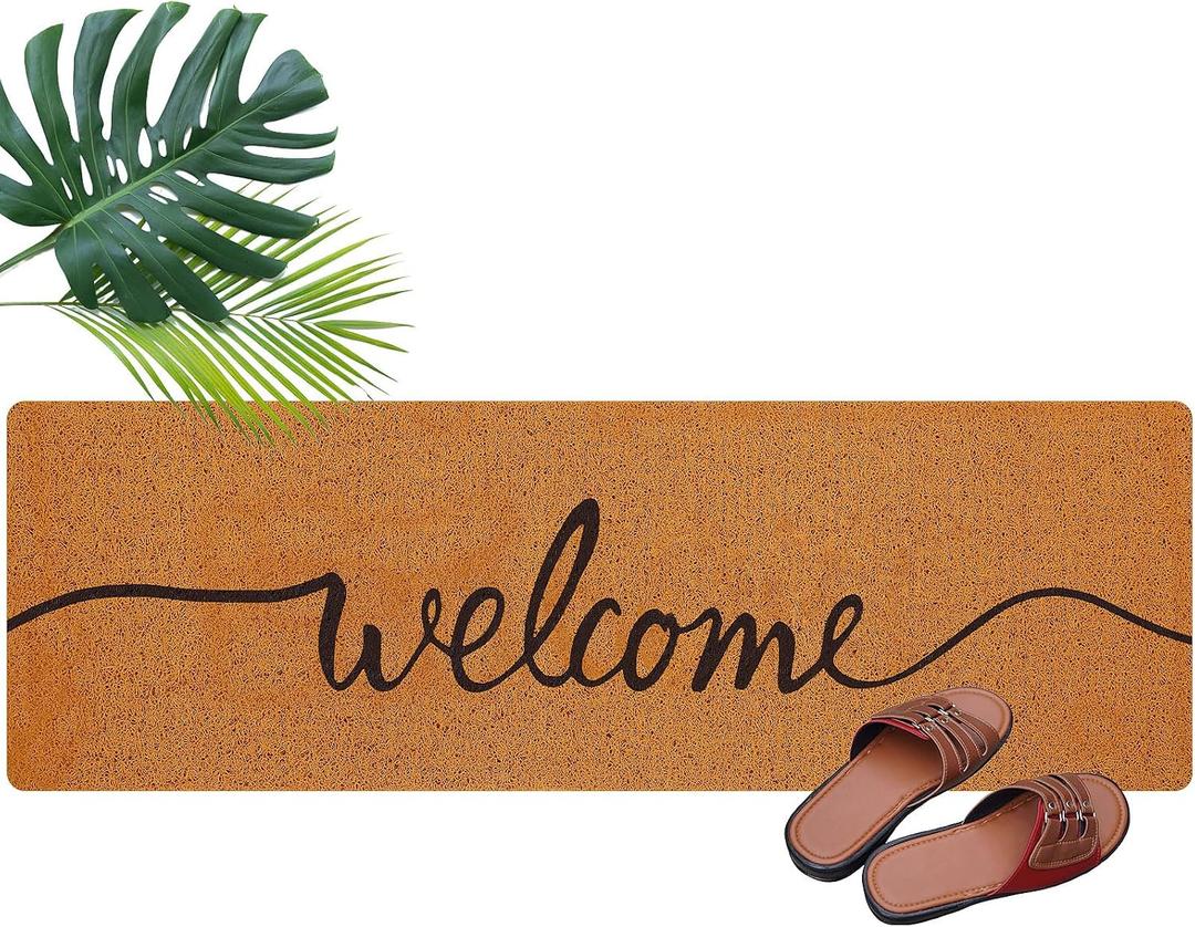 Long Doormat 48''x16'' Front Door Mat for Entrance Inside Outdoor Large Decorative Door Rug Welcome Mat for Outside Home Entry(Welcome,Yellow)
