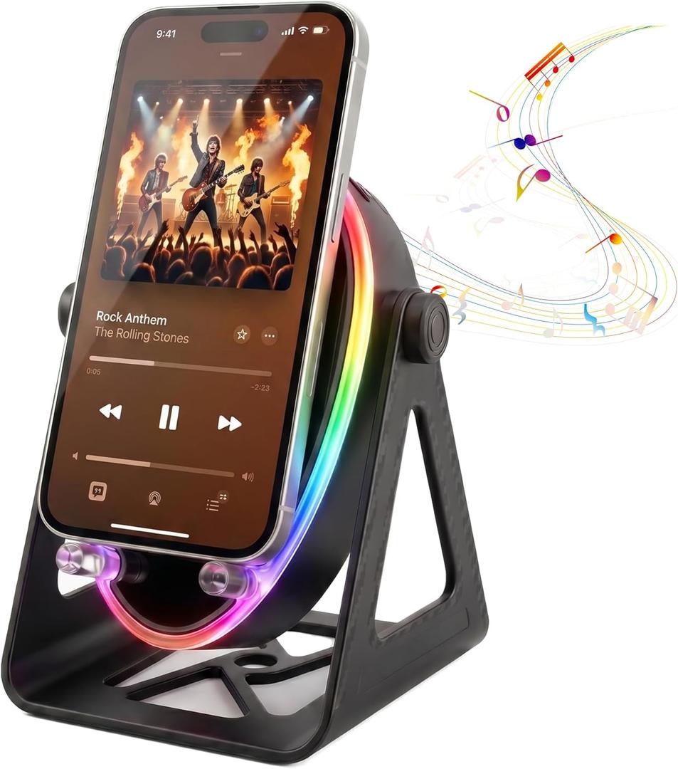 Wireless Induction Bluetooth Speaker 5-in-1 Multifunctional Smartphone Holder, 360 Rotation Mount RGB Ambient Light Ideal Gifts for Adult/Kids High-Definition Stereo Sound for iPhone/Samsung/Android