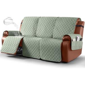 Ruaozz Waterproof Recliner Sofa Covers, 1-Piece Couch Covers for Reclining Couches Reclining Couch Cover Washable Furniture Protector with Elastic Straps Pocket for Kids Pets (Sage Green, 3 Seater)