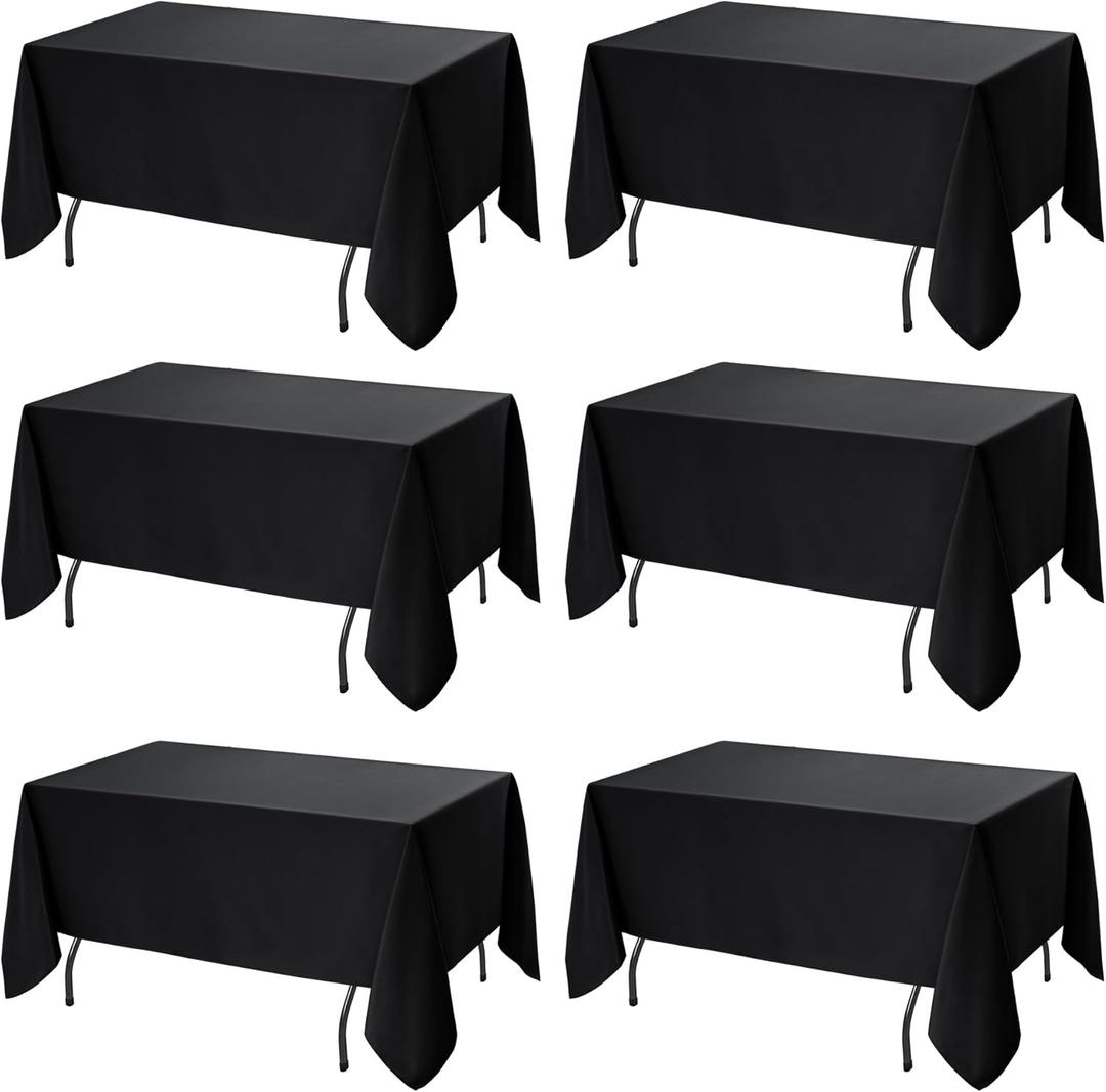 6-Pack Black Tablecloths for Rectangle Tables, 60 x 120 Inches, Stain-Resistant Polyester Fabric for 6 Foot Tables - Washable Table Covers for Weddings, Banquets, Birthday, Parties, Events