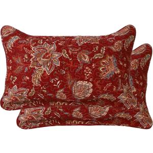 Cotton Quilted Pillow Cases Standard Size Set of 2, Queen Size Vintage Floral Decorative Soft Comfy Pillow Shams, Pillow Covers with Envelope Closure 20 x 27 inch (Red Floral)