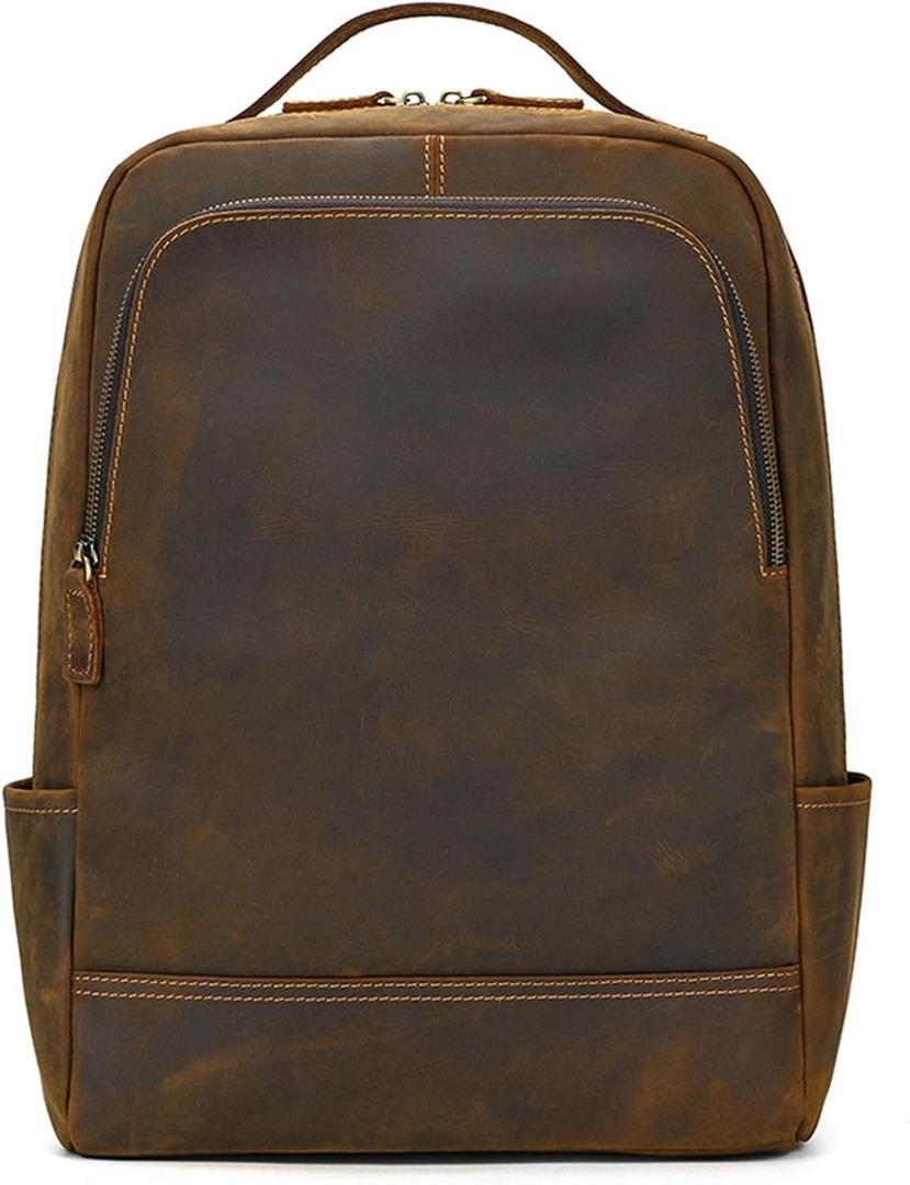 Men's Backpack Vintage Leather Backpack Men's Shoulder Bag Leather Travel Bag Rucksack for Men
