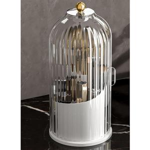 Skatx 360°Rotating Makeup Brushes Holder with Lid，Make Up Organizers and Storage for Vanity Countertop or Bedroom Dresser（Transparent White）