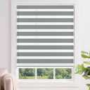 LazBlinds No Tools No Drill Cordless Zebra Blinds for Windows, Dual Layer Light Control for Day and Night, Light Filtering Privacy Roller Blinds and Shades for Home, 22" W x 48" H, Grey