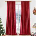 FRAMICS Red Shimmering Curtains for Living Room, Blackout Curtain 63 inch Long, Foil Print Drapes for Bedroom, Thermal Insulated Window Treatments Rod Pocket for Christmas Decor, 52x63 inch