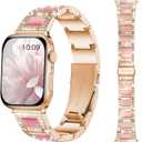 8 Elegant Colors - Dressy Rose Gold iWatch Bands for Women - Compatible with Apple Watch Series 10-1/SE/Ultra, Fits 38mm 40mm 42mm 44mm 46mm - Luxury Designer Bracelet, Bling Jewelry Strap