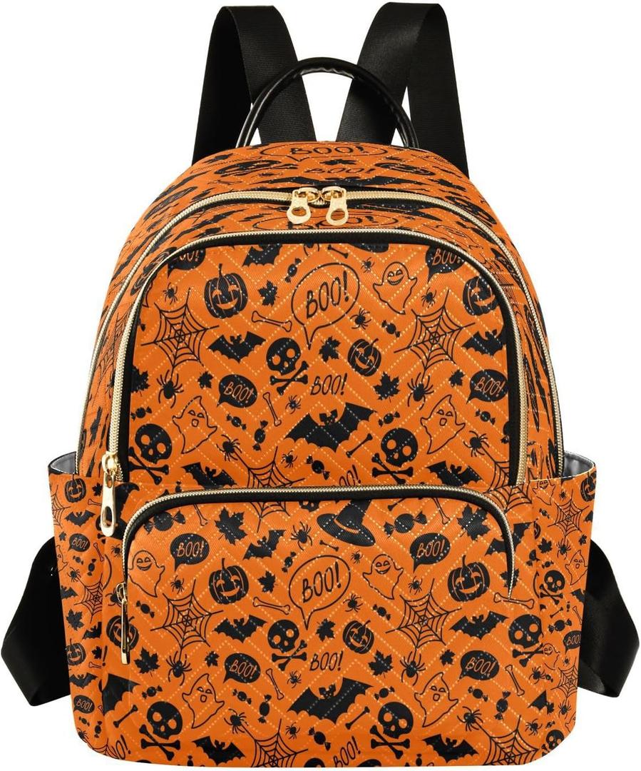 ALAZA Halloween Orange Festive Women Backpack Purse Ladies Fashion Shoulder Bag Daypack Travel Bag 7.5L (Small, Multicolor49)