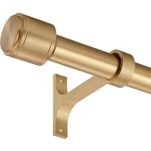 Warm Gold Aluminum Curtain Rods for Windows 16 to 86 Inch, 1 Inch Diameter Blackout Curtain Rod with Aluminum Cylinder Finials and Full Surround Brackets, Wall and Ceiling Mount