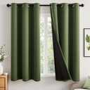 MIULEE Olive Green 100% Blackout Curtains for Bedroom 63 Inch Long, 2 Thick Layers Thermal Insulated Black Out Window Curtains with Black Liner, Noise Reducing Grommet Living Room Drapes 2 Panels Set